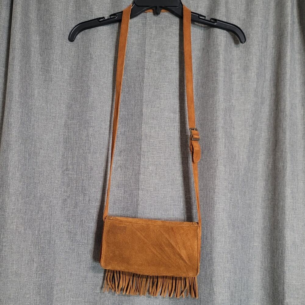 Minnetonka Suede Tan and Brown Fringe Crossbody Bag - Picture 2 of 16